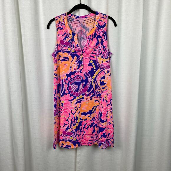 Lilly Pulitzer Blue&Pink Lobster Shrimp Essie Shift Mini Dress Sz.S - Picture 4 of 13
